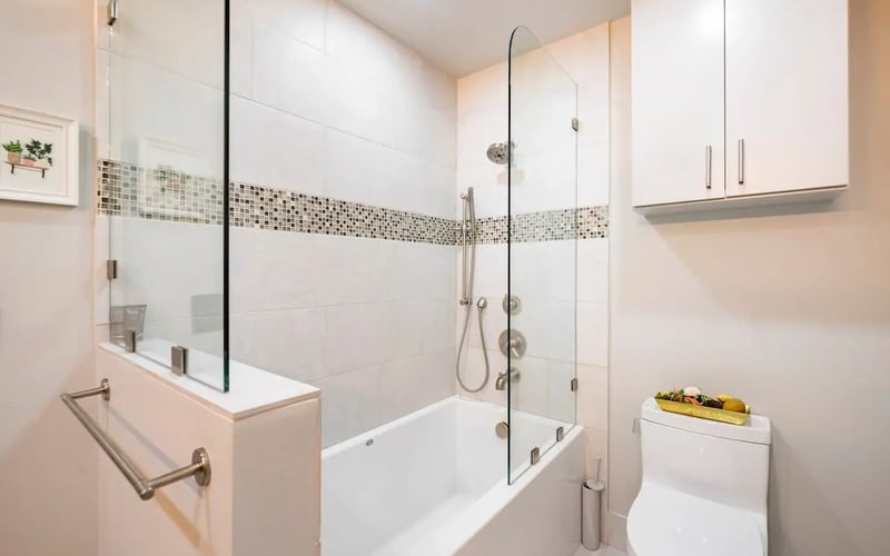 Bathroom with glass shower — Evergreen Mountain House