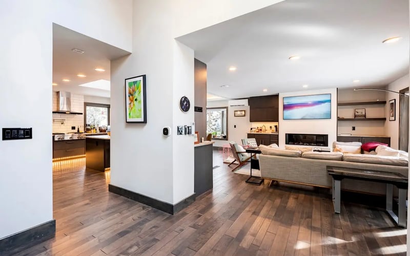 Open-plan living and dining — Evergreen Mountain House
